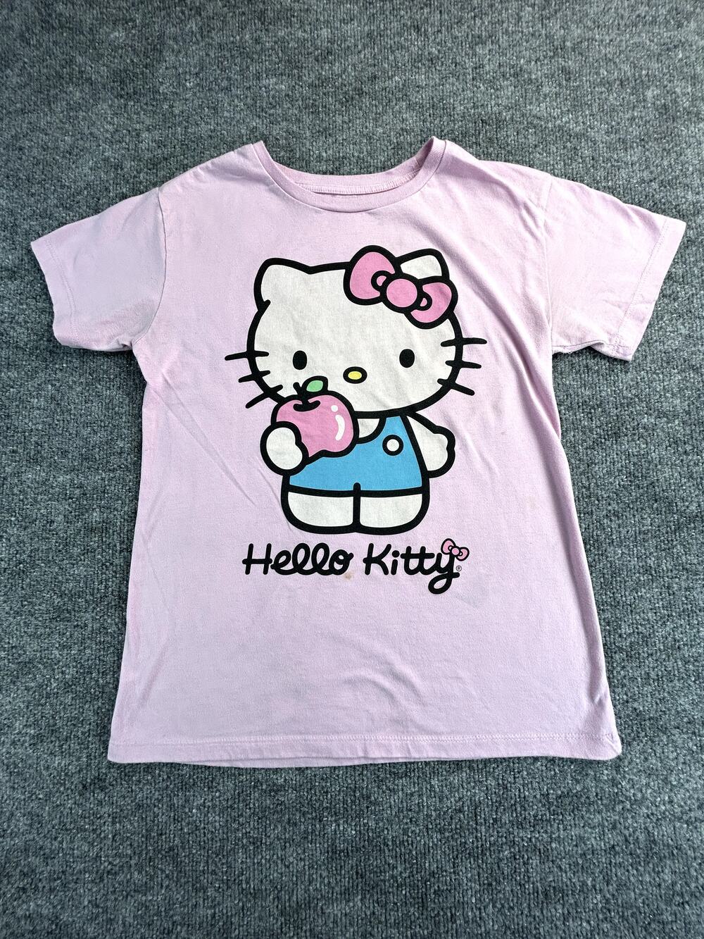 Hello Kitty Girls Large 10 12 Purple Graphic T Shirt Sanrio Apple Tee Kids